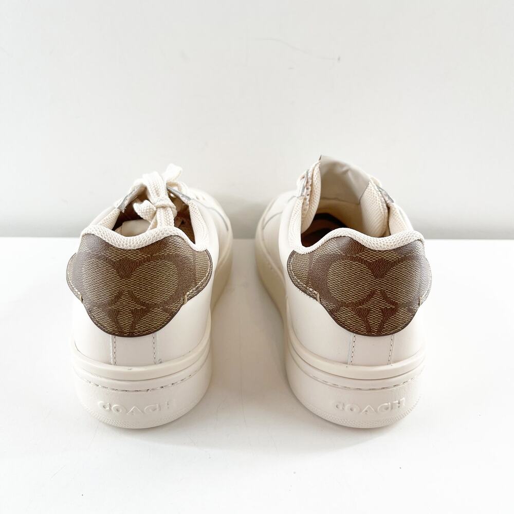 Coach Clip Low Top Leather Sneakers Chalk White Khaki Brown Tan 8 - Picture 6 of 8